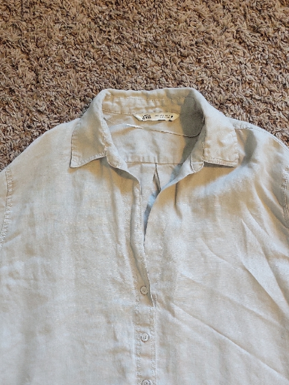 Zara Tan Linen Button-Down Shirt - Picture 3 of 5